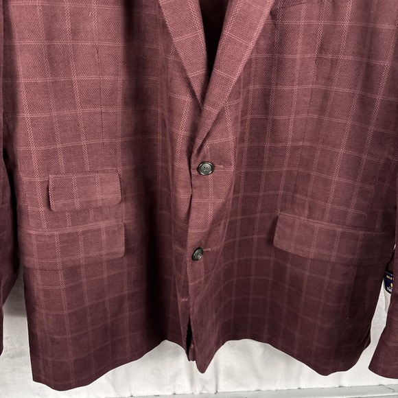 Stafford Corduroy 2‎ Button Sport Coat Burgundy Check Size 58 Regular NWT - Picture 4 of 6